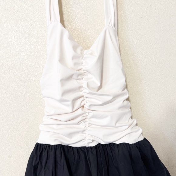 NWT Anthropologie Maeve Halter Twofer Black White Mini Dress Ruched Medium - Picture 11 of 11